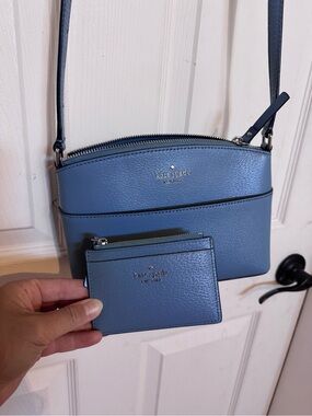 kate spade Blue Pebbled Leather Crossbody with Matching Card Case